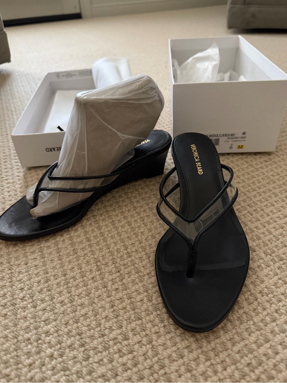 Veronica Beard Black Strappy Wedge Sandals